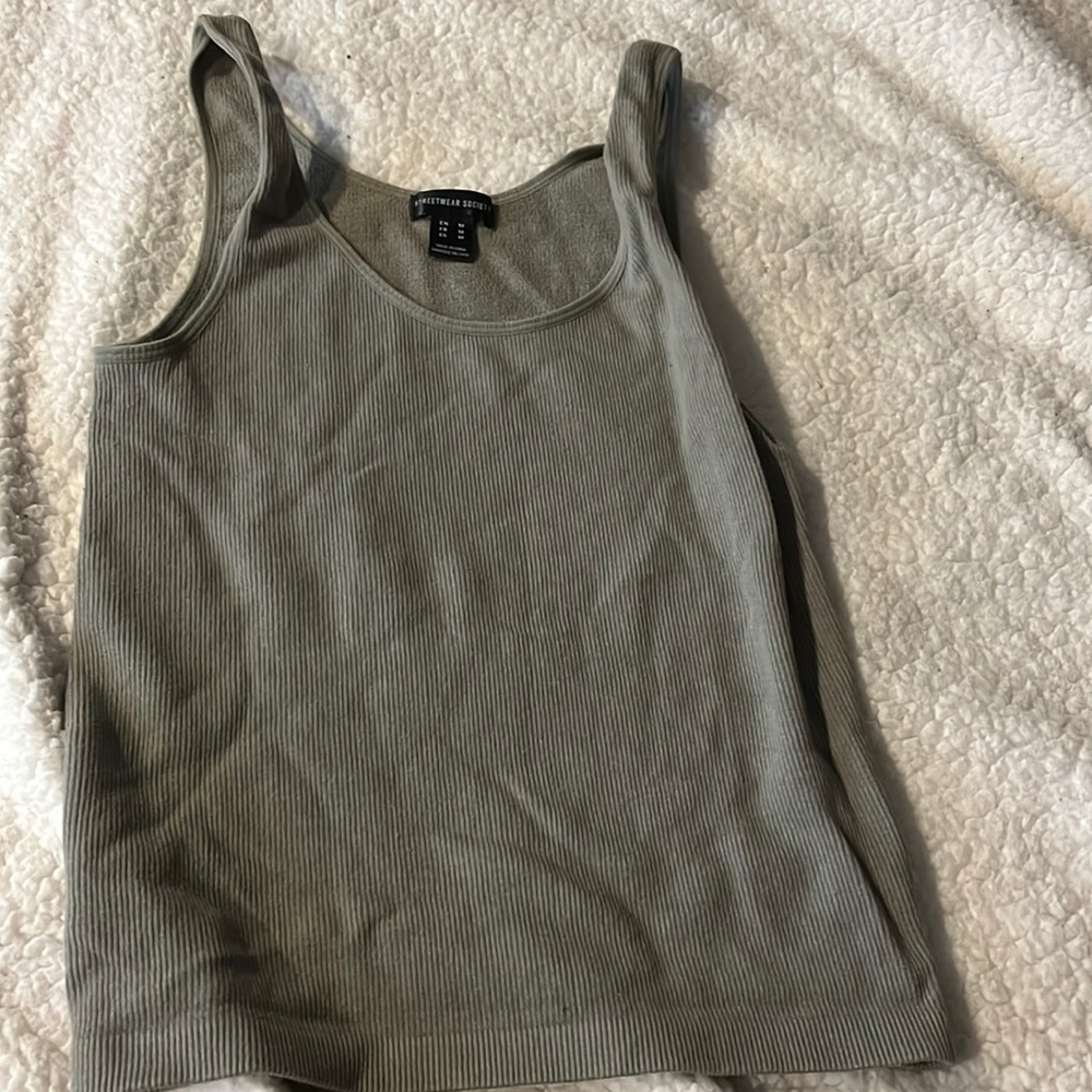 Olive green ribbed tank